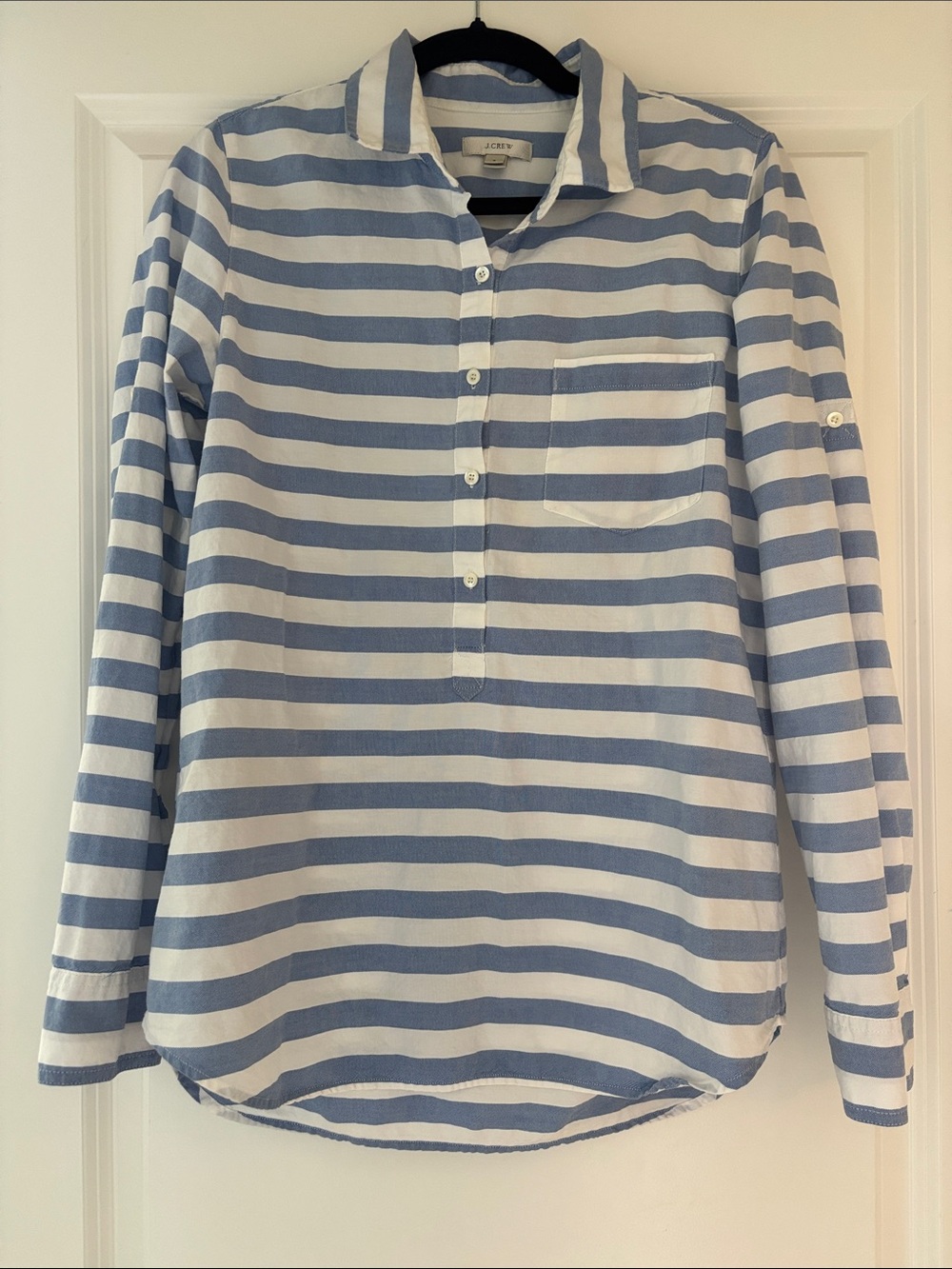 J. Crew Light Blue and White Striped Button Down Shirt